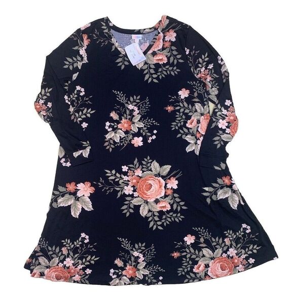 LuLaRoe‎ Womens Dress Size 3XL Emily Black Pink Peach Roses Floral 26 28 NWT - Picture 1 of 5
